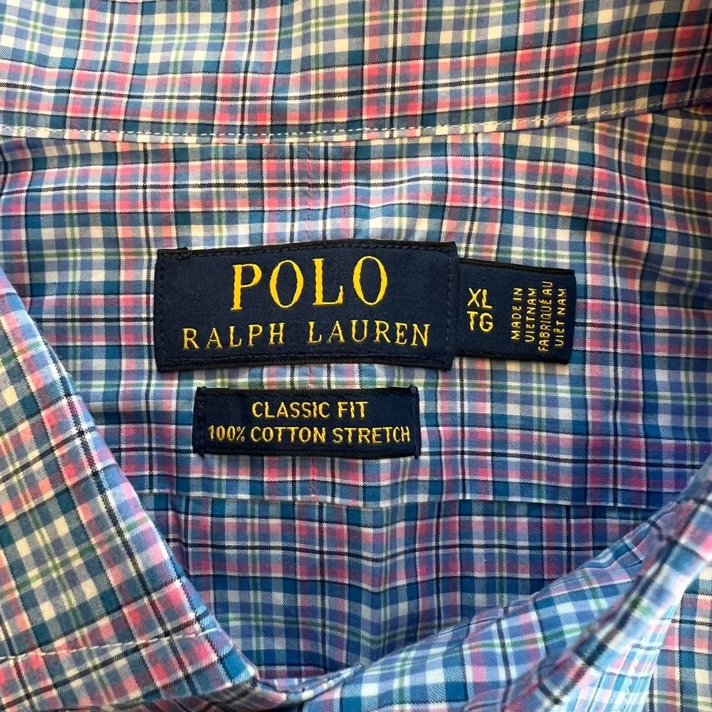 Polo Ralph Lauren Button Down Cotton Stretch Plaid Preppy XL Classic Fit